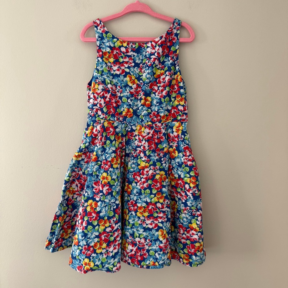 Polo Ralph Lauren Girls Floral Cotton Sleeveless Fit and Flare Dress Blue Size 5